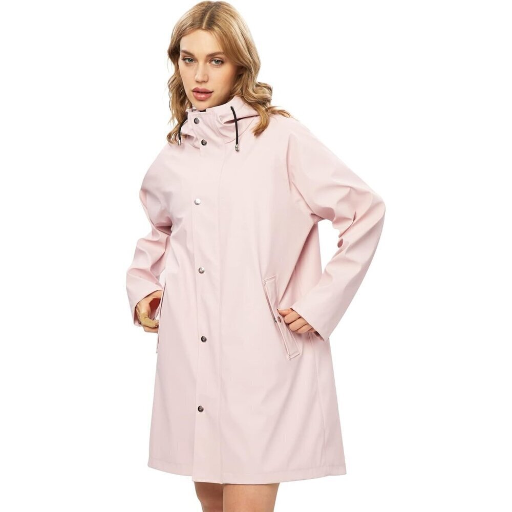 🆕Women Upgrade Pink Long Hooded Waterproof Rain Windbreaker Trench Coat Outdoor
